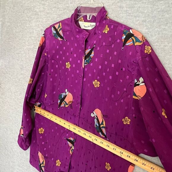 Diane Von Furstenberg Vintage Top Size Medium Purple Parisian Chic Woman Print - Picture 7 of 11